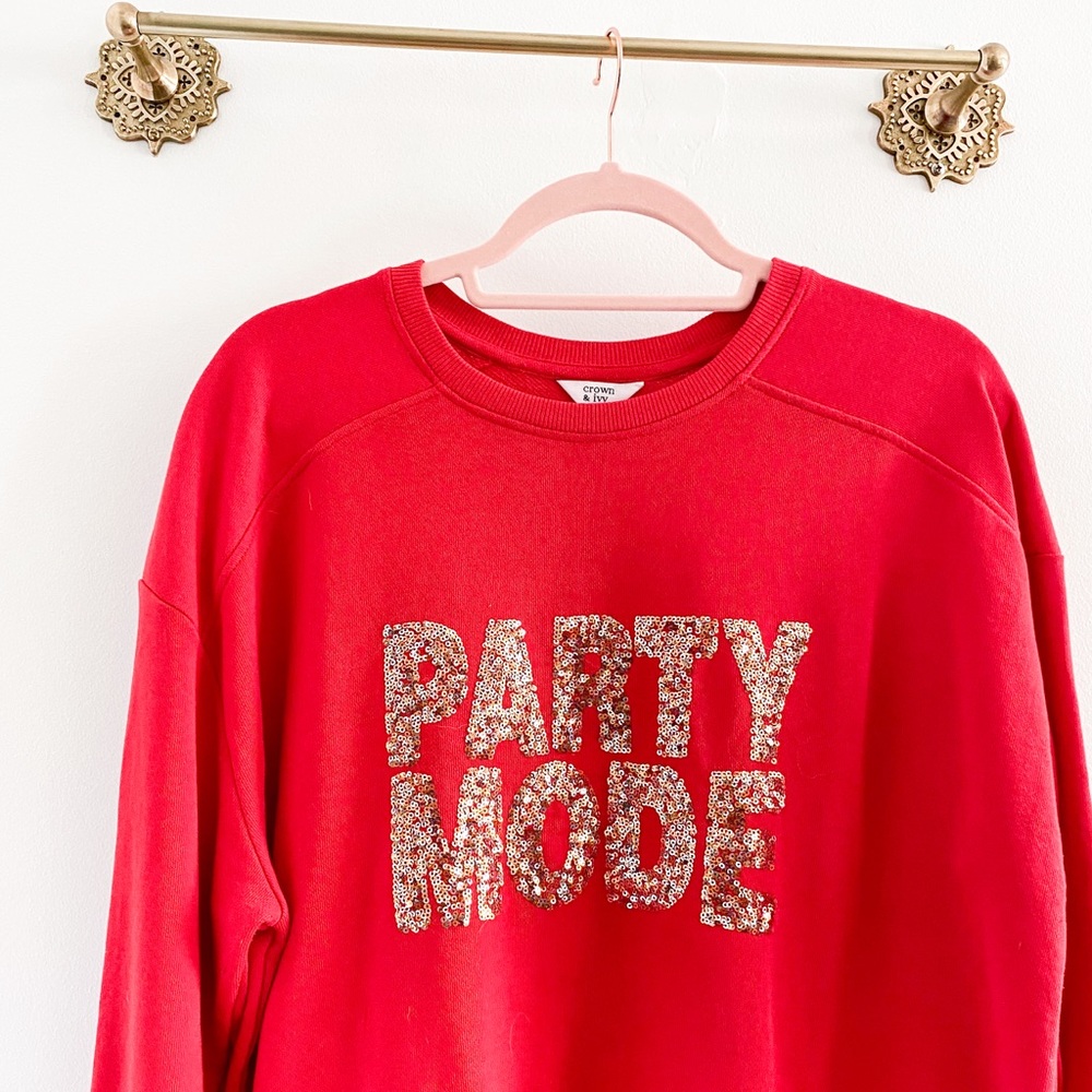 Crown & Ivy Red Sweatshirt with Gold Sequin 'Party Mode'